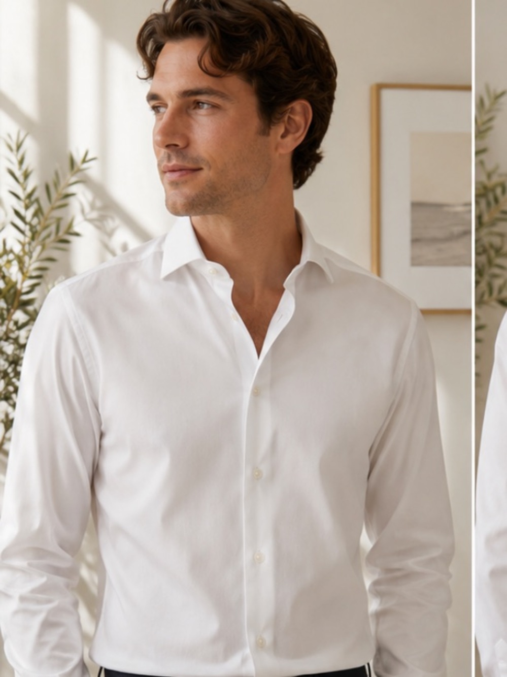Canali White Men's Long-Sleeve Dress Shirt - Spread Collar